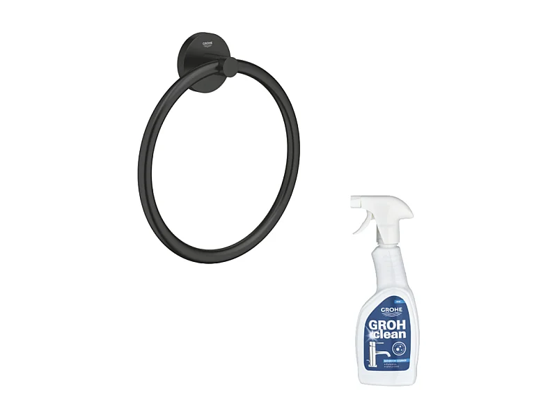 Anneau porte serviettes GROHE Start noir mat + nettoyant GrohClean