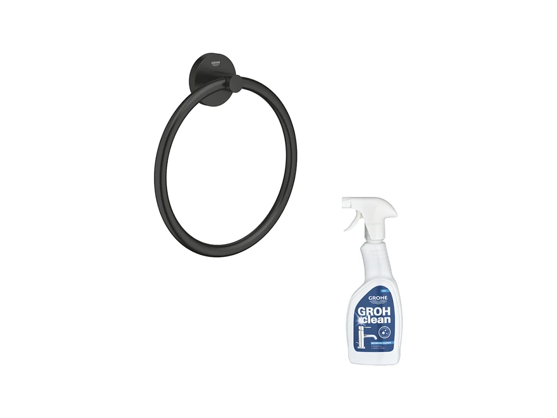 Anneau porte serviettes GROHE Start noir mat + nettoyant GrohClean