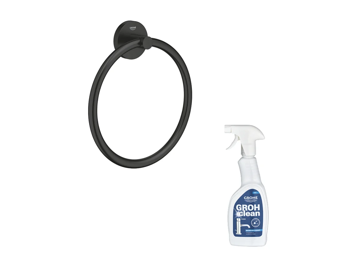 Anneau porte serviettes GROHE Start noir mat + nettoyant GrohClean