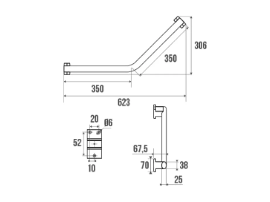 Barre de maintien coudée PMR PELLET Design aluminium époxy blanc caches résine blanc