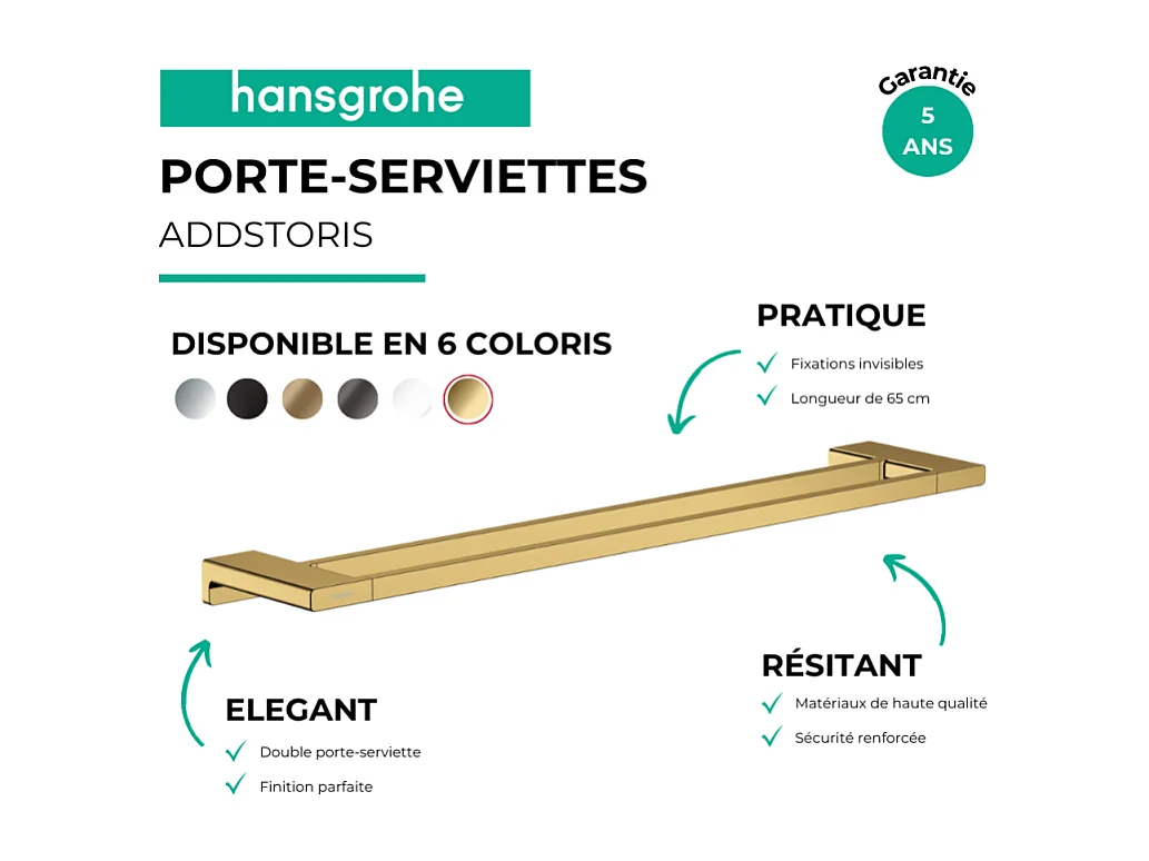 HANSGROHE Porte-serviettes double rail 648 mm aspect doré poli AddStoris