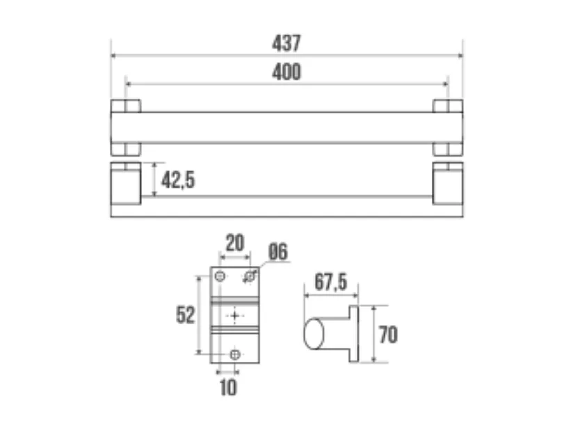 Barre de maintien droite PMR PELLET Design 40 cm aluminium anodisé brillant caches résine chromée