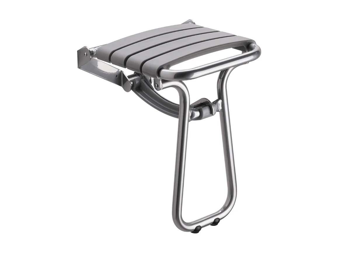Siège de douche PMR PELLET Essentiel confort escamotable avec pied aluminium époxy gris lattes grises