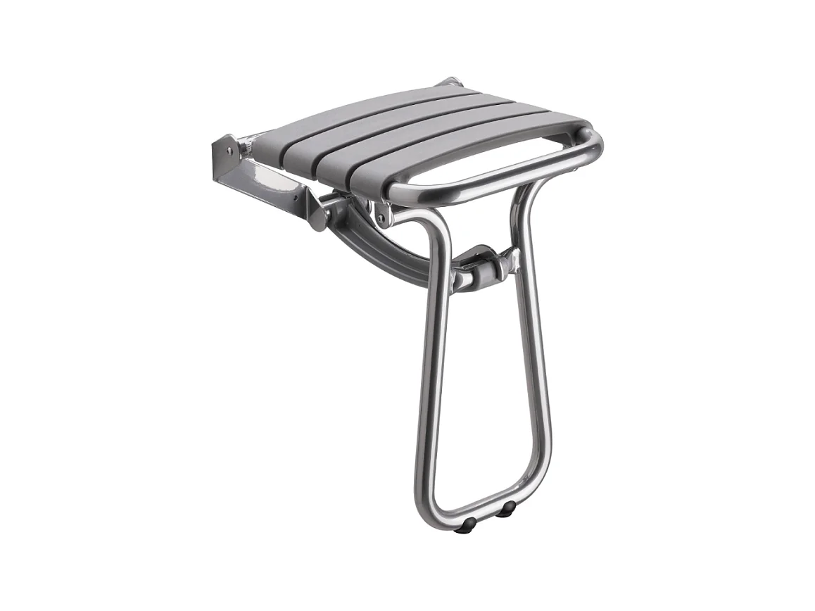 Siège de douche PMR PELLET Essentiel confort escamotable avec pied aluminium époxy gris lattes grises