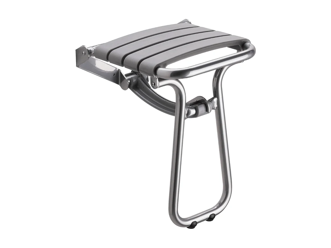 Siège de douche PMR PELLET Essentiel confort escamotable avec pied aluminium époxy gris lattes grises