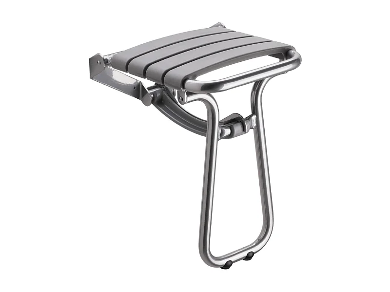 Siège de douche PMR PELLET Essentiel confort escamotable avec pied aluminium époxy gris lattes grises