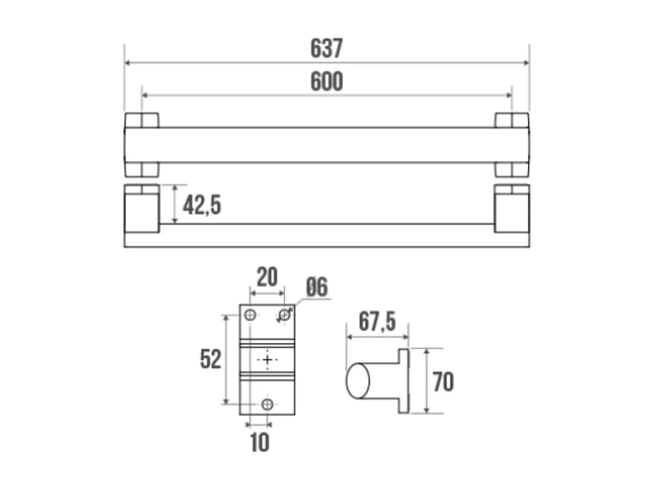 Barre  de maintien droite PMR PELLET Design 60 cm aluminium époxy gris caches résine gris anthracite