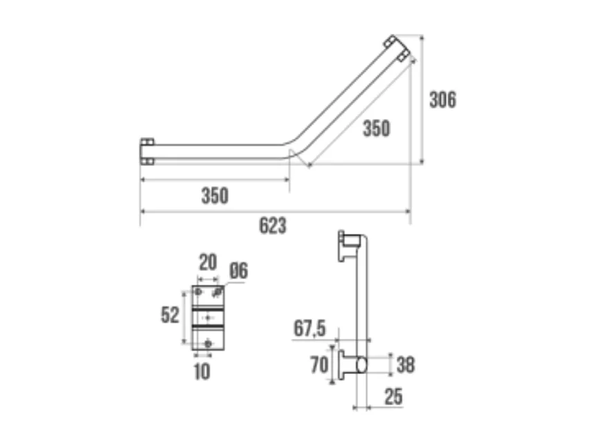 Barre de maintien coudée PMR PELLET Design 135° aluminium anodisé brillant caches résine chromée