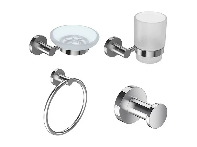 JACOB DELAFON Lot accessoires Classique Porte savon, Porte-gobelet avec verre, Anneau porte-serviettes et Patère en métal