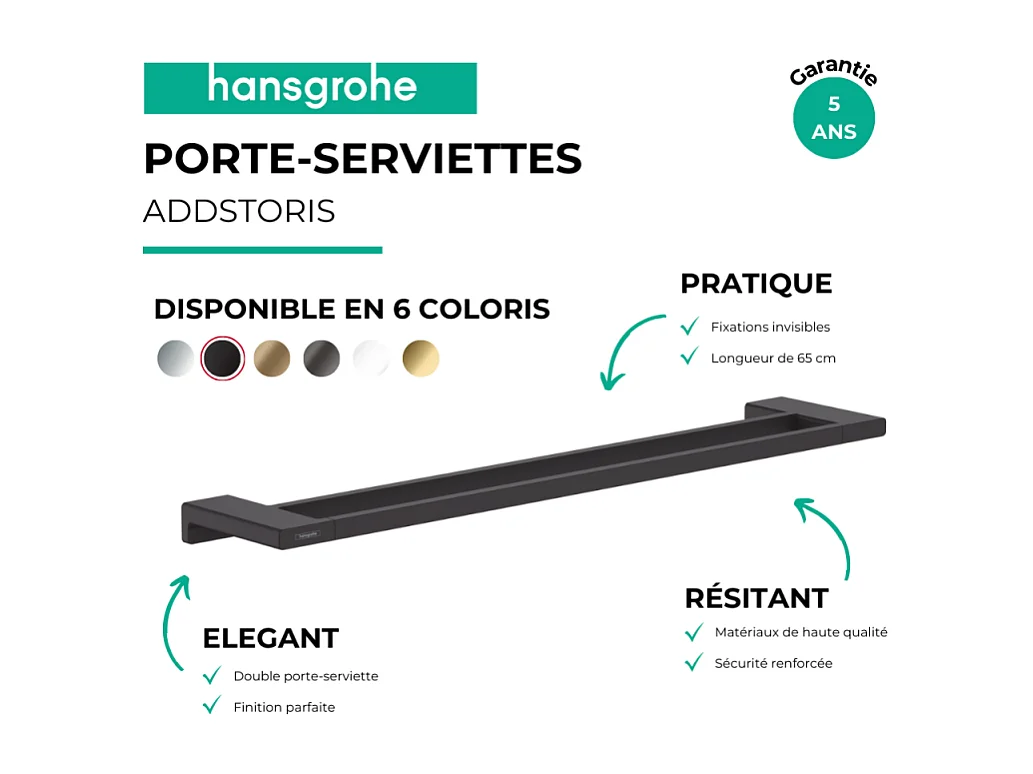 HANSGROHE Porte-serviettes double rail 648 mm noir mat AddStoris