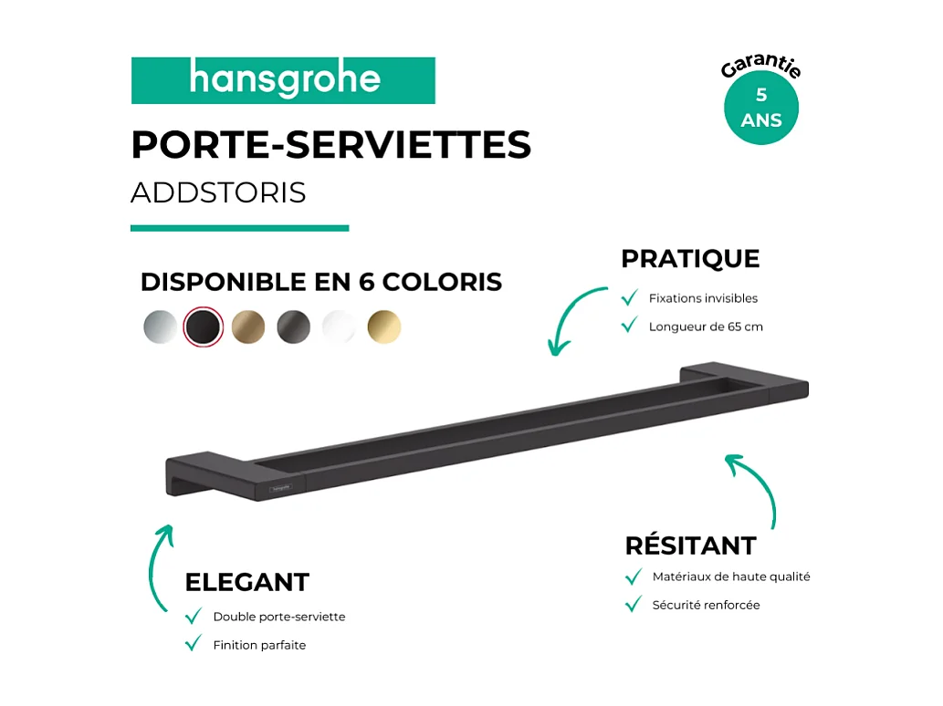 HANSGROHE Porte-serviettes double rail 648 mm noir mat AddStoris