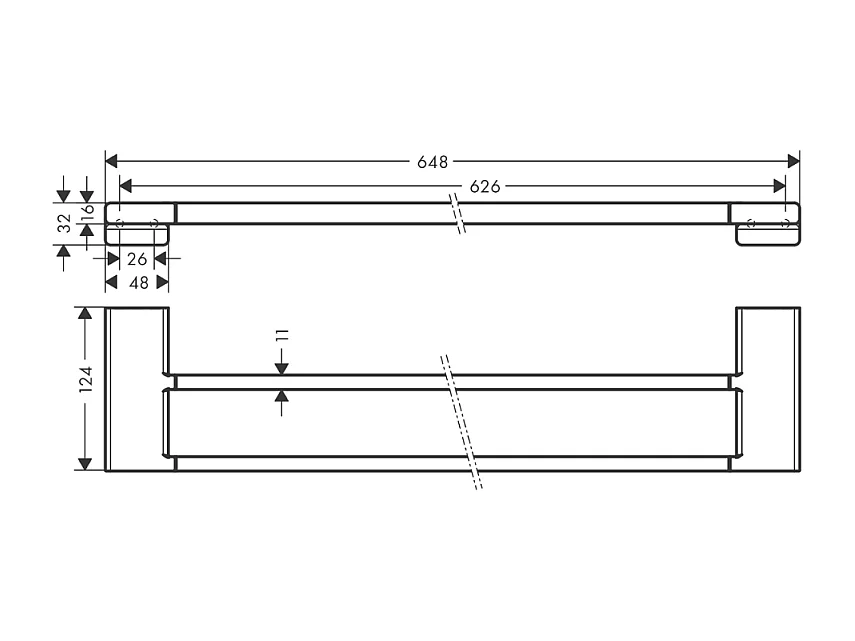 HANSGROHE Porte-serviettes double rail 648 mm noir mat AddStoris