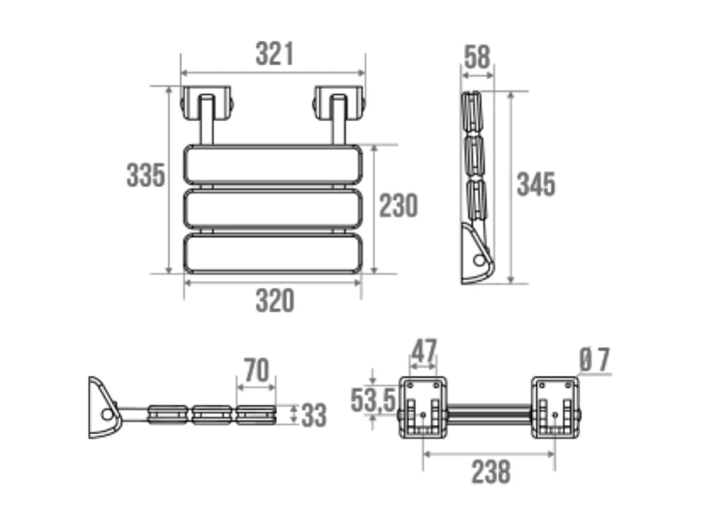 Siège de douche PMR PELLET Essentiel à fixer relevable