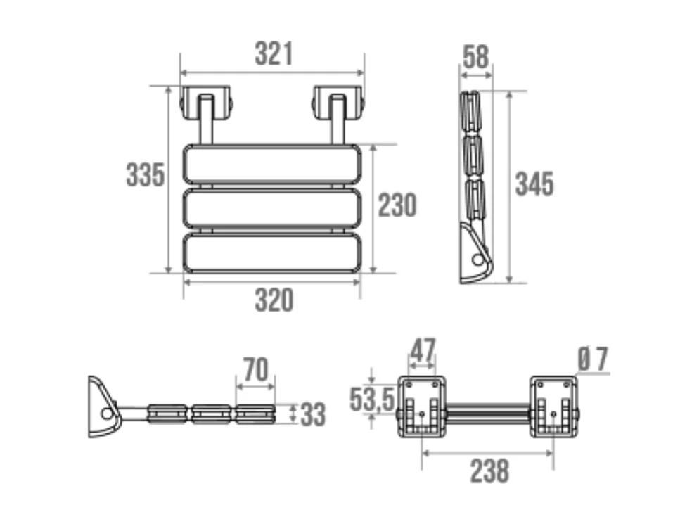 Siège de douche PMR PELLET Essentiel à fixer relevable