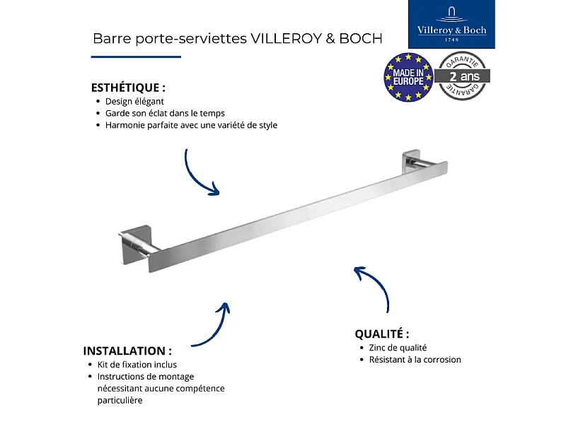 Barre porte-serviettes VILLEROY ET BOCH Elements - Striking nickel brossé