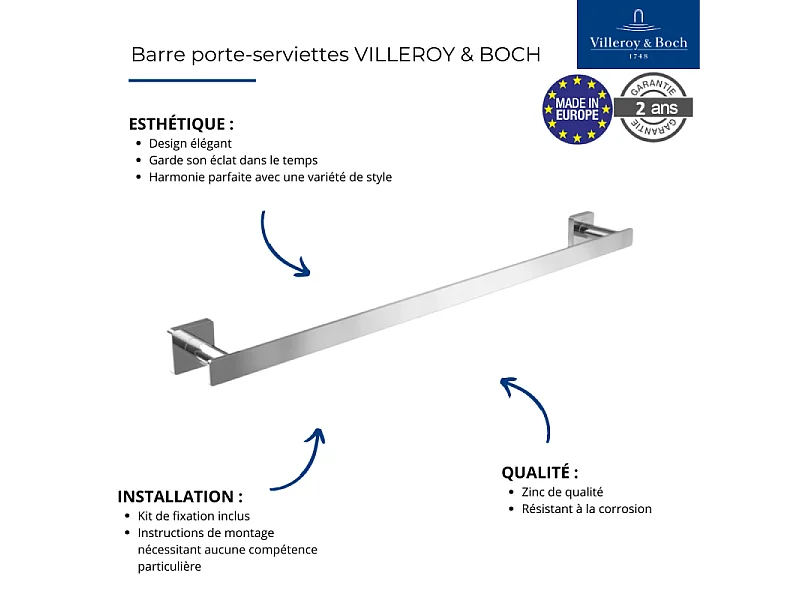 Barre porte-serviettes VILLEROY ET BOCH Elements - Striking nickel brossé