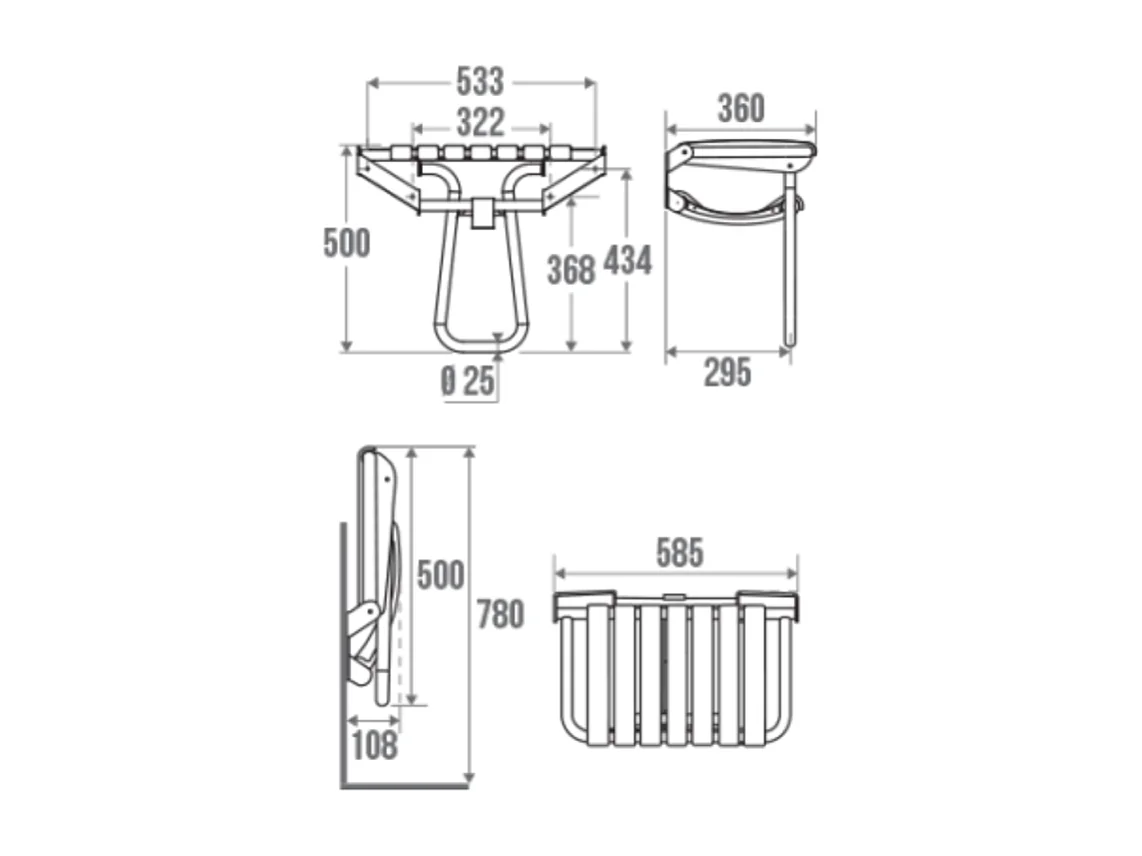 Siége de douche PMR PELLET Essentiel confort assise large avec pied aluminium époxy gris lattes taupe