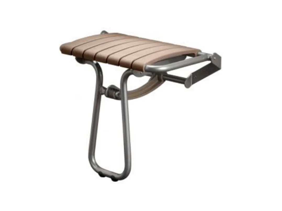 Siége de douche PMR PELLET Essentiel confort assise large avec pied aluminium époxy gris lattes taupe