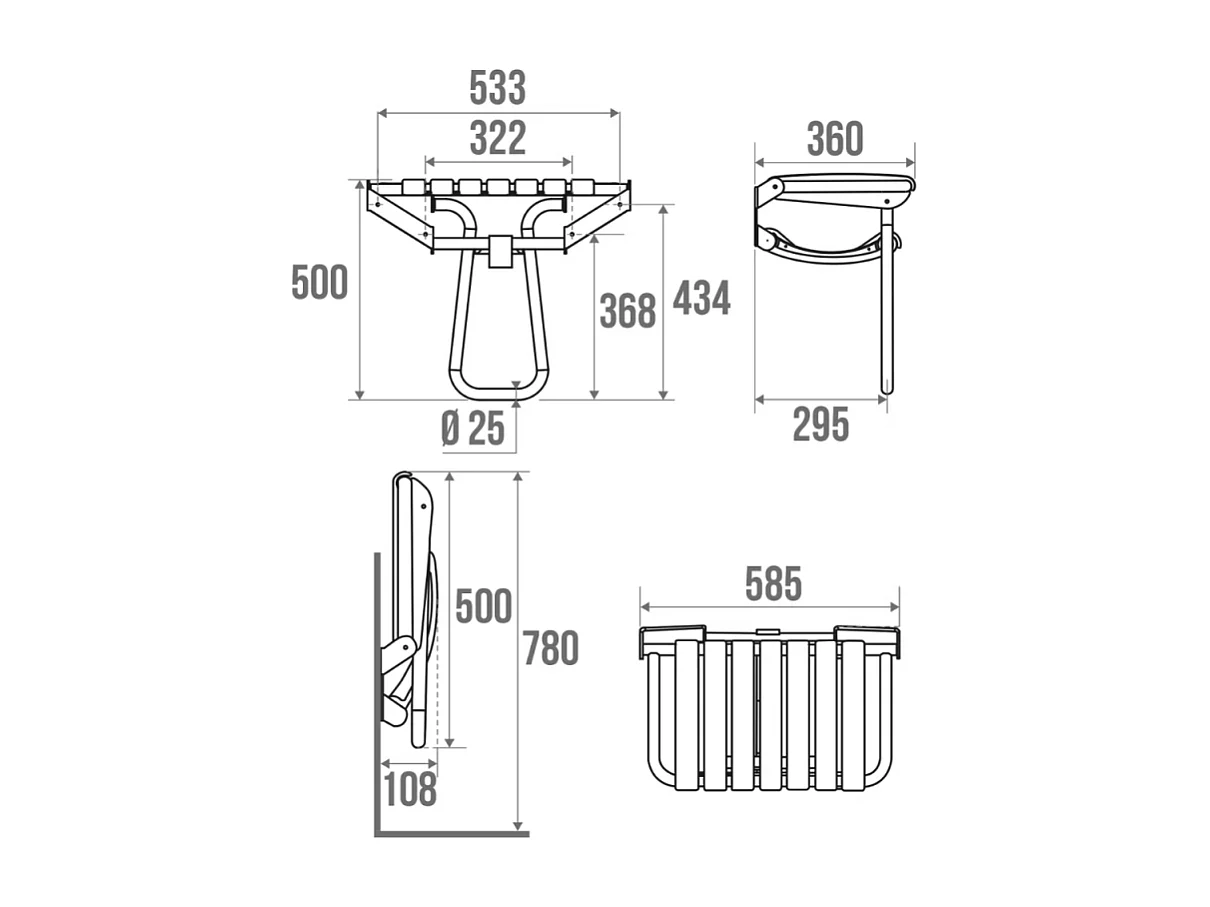 Siége de douche PMR PELLET Essentiel confort assise large avec pied aluminium époxy gris lattes taupe