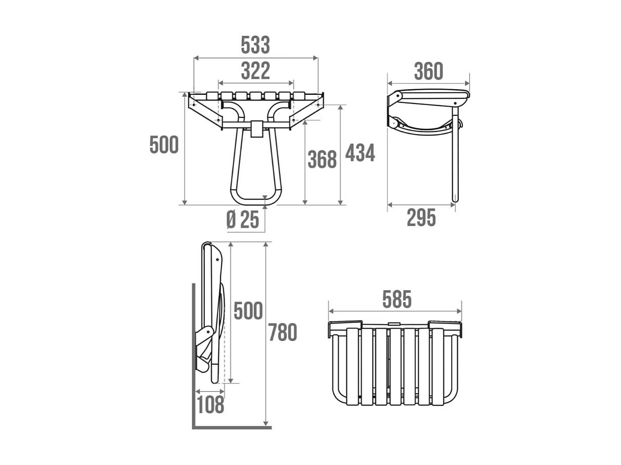 Siége de douche PMR PELLET Essentiel confort assise large avec pied aluminium époxy gris lattes taupe
