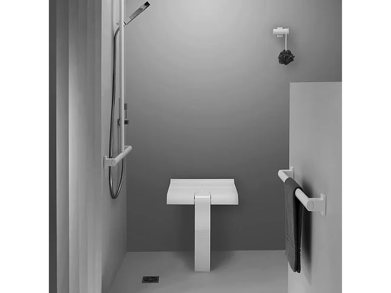 Siège de douche PMR PELLET Design escamotable blanc piètement aluminium époxy blanc