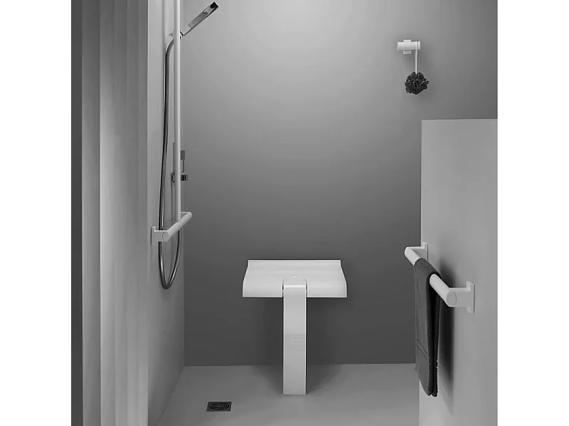 Siège de douche PMR PELLET Design escamotable blanc piètement aluminium époxy blanc