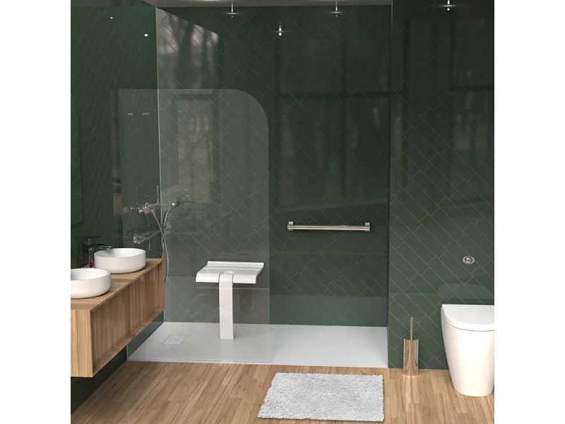 Siège de douche PMR PELLET Design escamotable blanc piètement aluminium époxy blanc