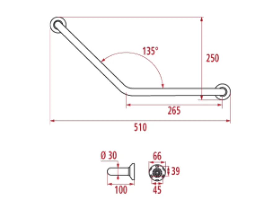 Barre de maintien coudée PMR PELLET Essentiel confort 135° inox brossé