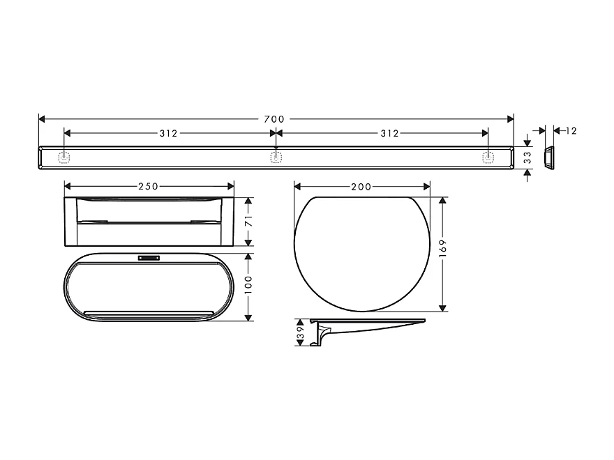 Set de 3 accesorios de baño Negro mate HANSGROHE WallStoris