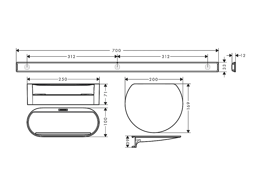 Set de 3 accesorios de baño Negro mate HANSGROHE WallStoris