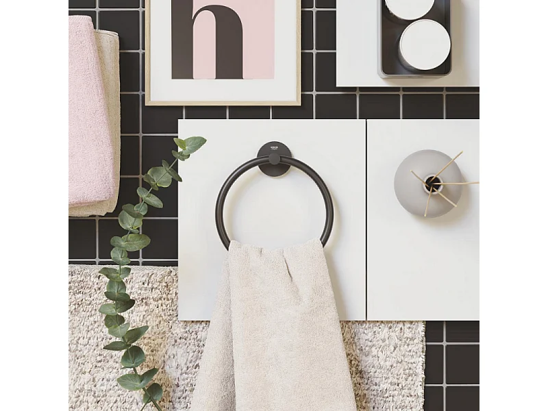 Anneau porte serviettes GROHE Start noir mat + microfibre
