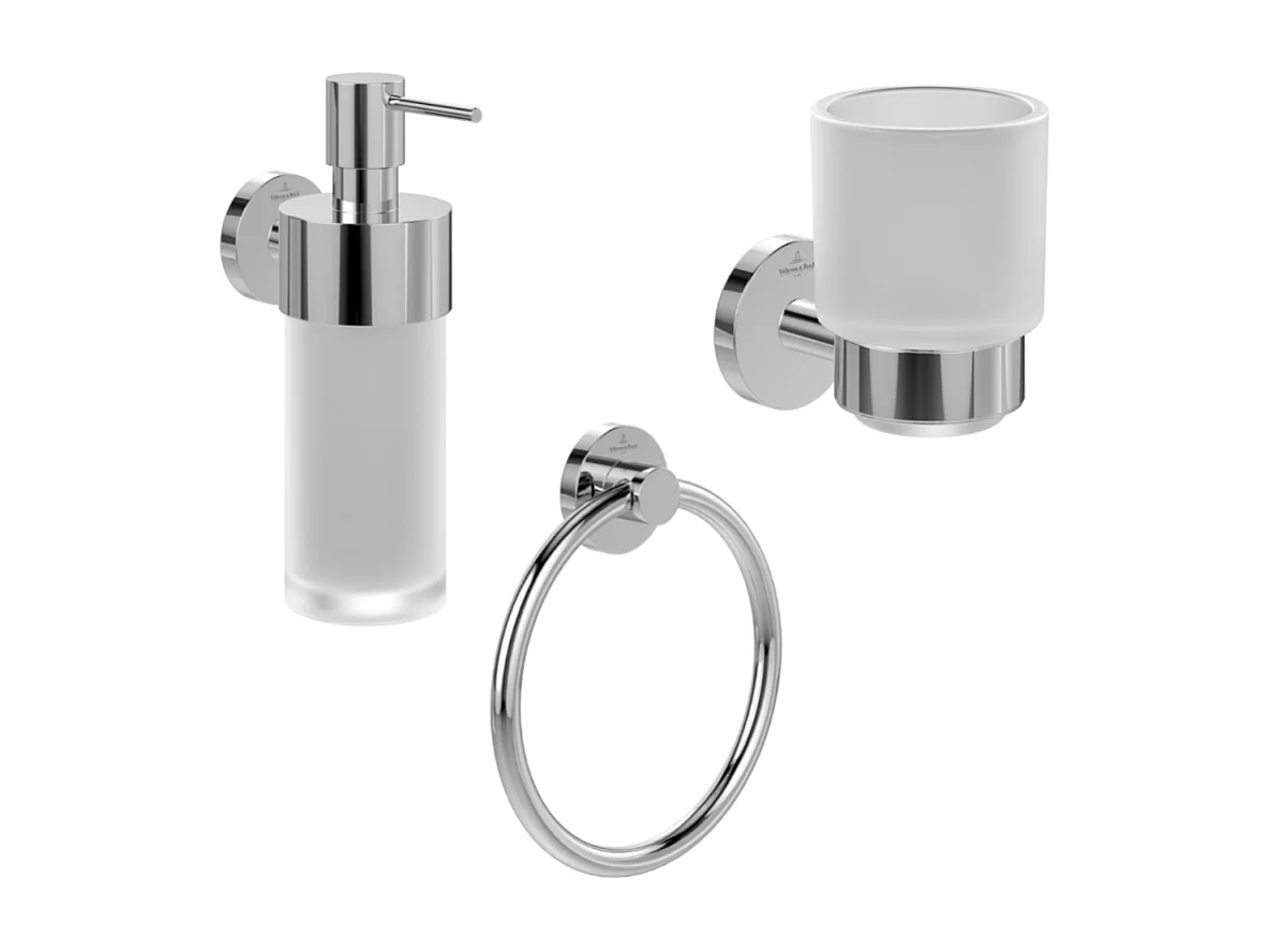 Porte-verre + Distributeur de savon + Anneau porte-serviettes VILLEROY & BOCH Elements Tender