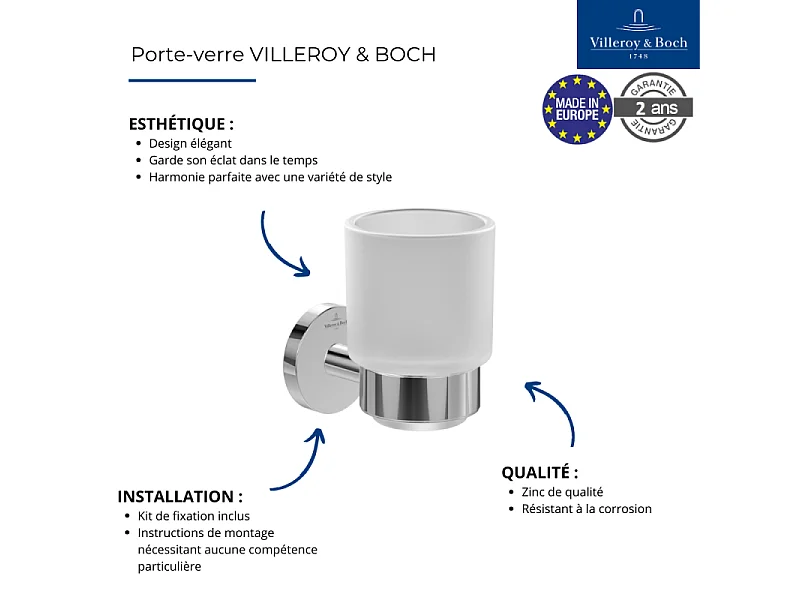 Porte-verre + Distributeur de savon + Barre porte-serviettes VILLEROY & BOCH Elements Tender