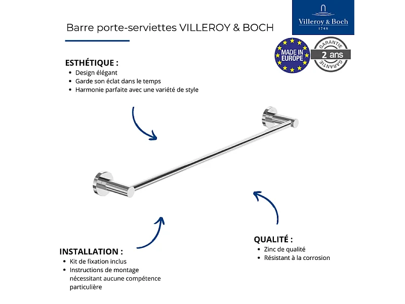 Porte-verre + Distributeur de savon + Barre porte-serviettes VILLEROY & BOCH Elements Tender