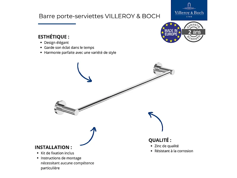 Porte-verre + Distributeur de savon + Barre porte-serviettes VILLEROY & BOCH Elements Tender