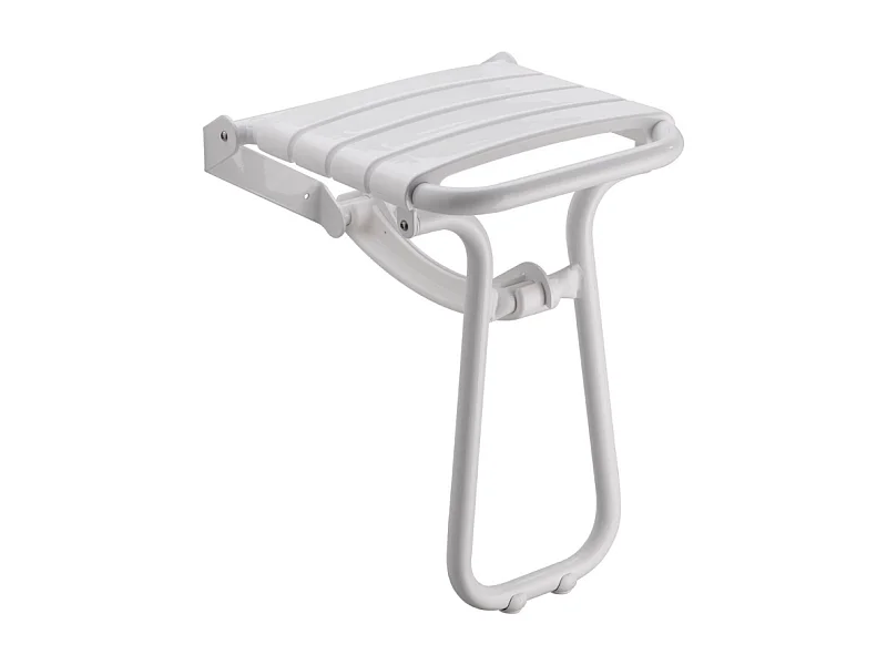 Siège de douche PMR PELLET Essentiel confort escamotable avec pied aluminium époxy blanc lattes blanches