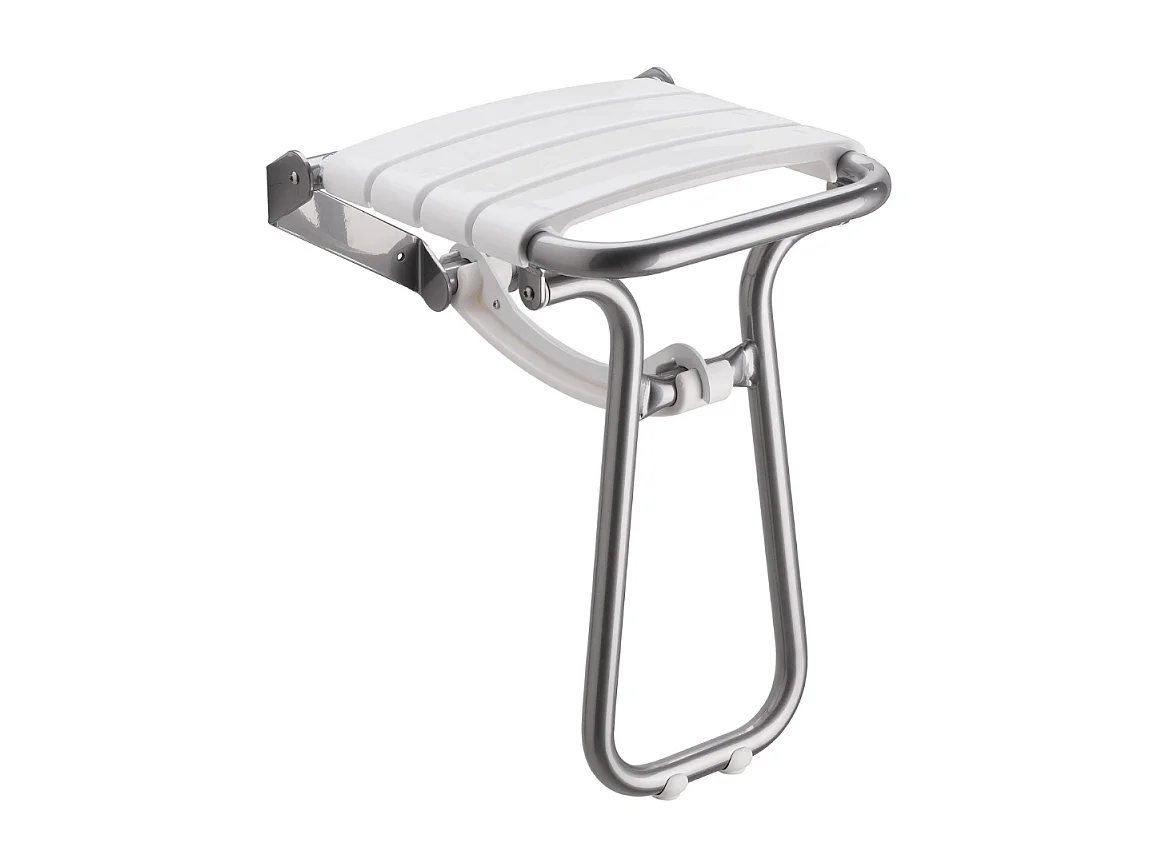 Siège de douche PMR PELLET Essentiel confort escamotable avec pied aluminium époxy blanc lattes blanches