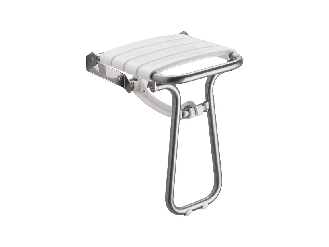 Siège de douche PMR PELLET Essentiel confort escamotable avec pied aluminium époxy blanc lattes blanches