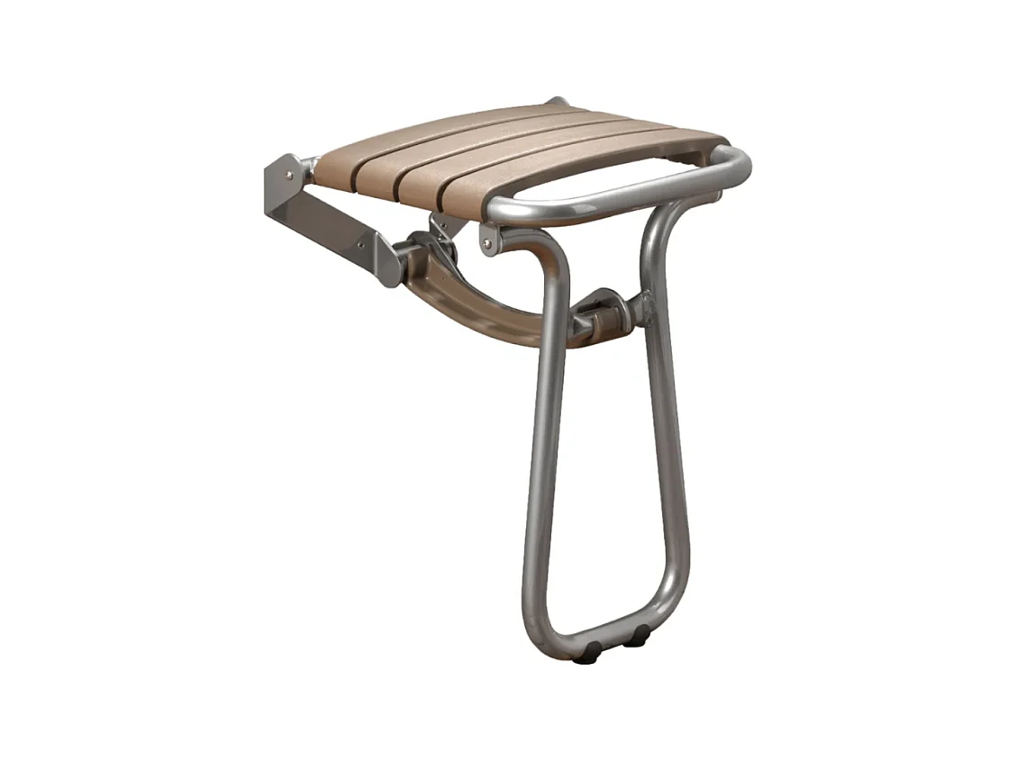 Siège de douche PMR PELLET Essentiel confort escamotable avec pied aluminium époxy gris lattes taupe