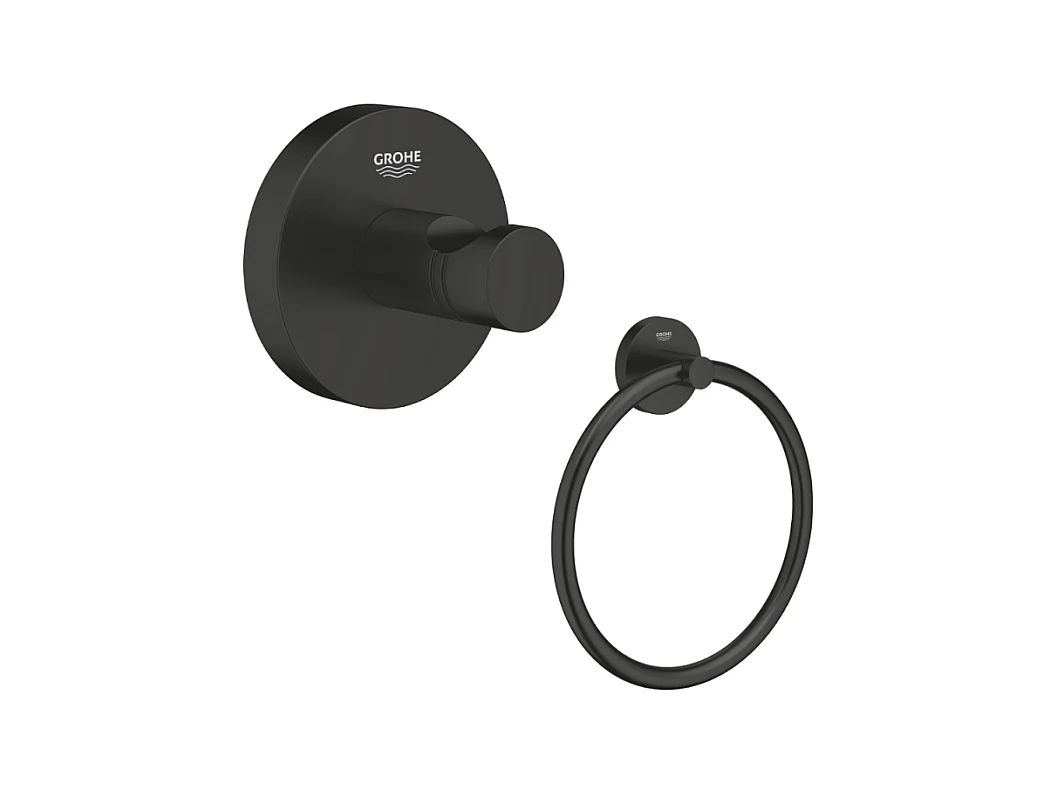 Patère murale + anneau porte serviettes GROHE Start noir mat