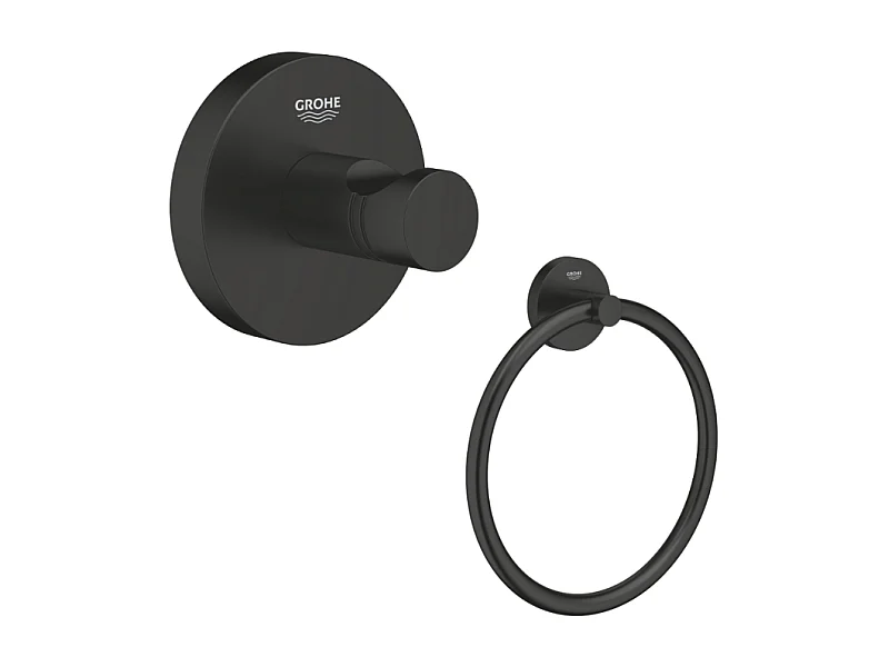 Patère murale + anneau porte serviettes GROHE Start noir mat