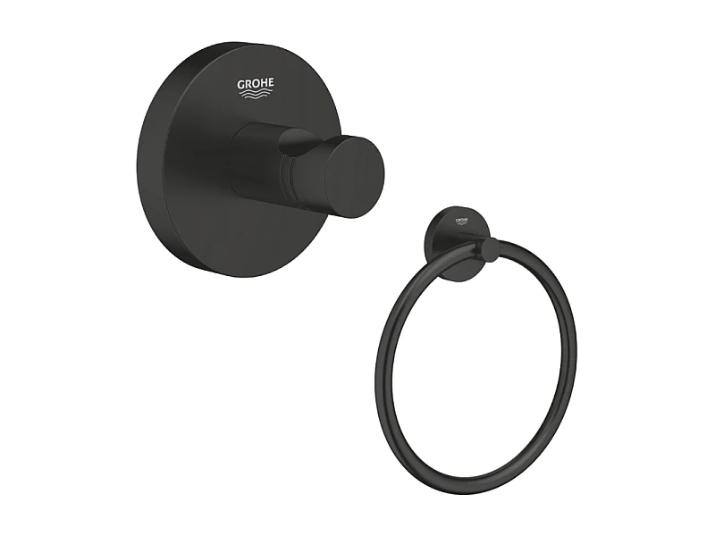 Patère murale + anneau porte serviettes GROHE Start noir mat
