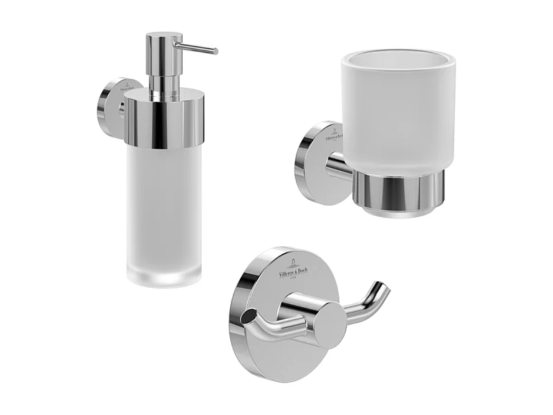 Porte-verre + Distributeur de savon + Crochet double porte-serviettes VILLEROY & BOCH Elements Tender