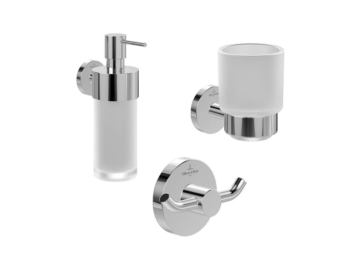 Porte-verre + Distributeur de savon + Crochet double porte-serviettes VILLEROY & BOCH Elements Tender
