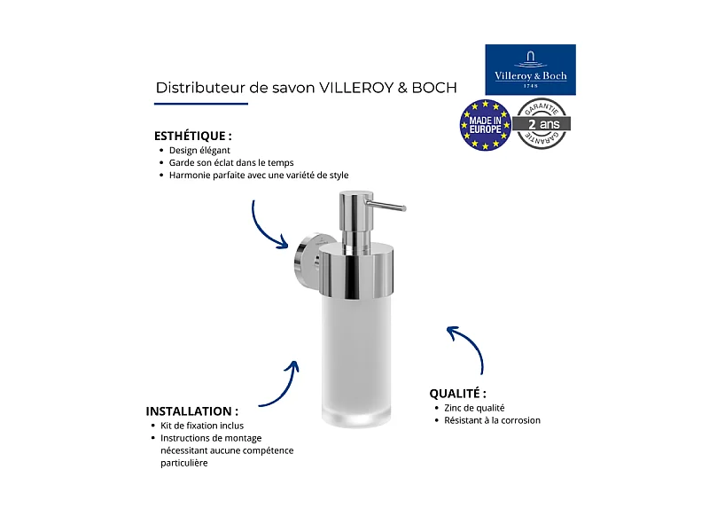 Porte-verre + Distributeur de savon + Crochet double porte-serviettes VILLEROY & BOCH Elements Tender