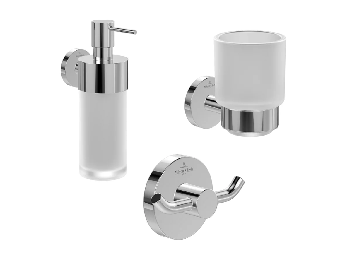 Porte-verre + Distributeur de savon + Crochet double porte-serviettes VILLEROY & BOCH Elements Tender