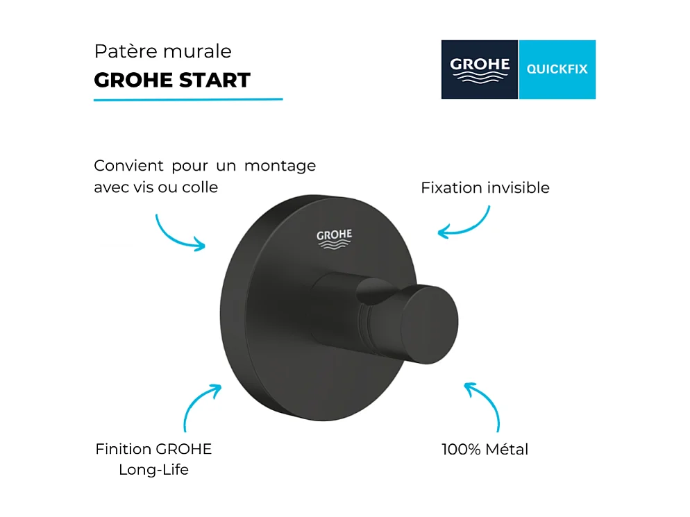 Patère murale GROHE Start noir mat + microfibre