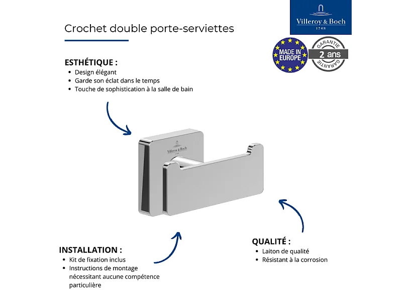 Crochet double VILLEROY ET BOCH Elements - Striking nickel brossé