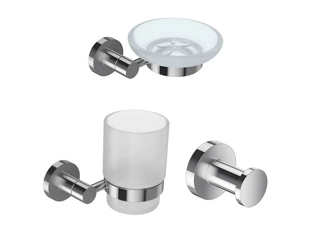 JACOB DELAFON Lot Porte savon Classique chrome, Porte gobelet chrome Classique avec verre et Patère Classique en métal