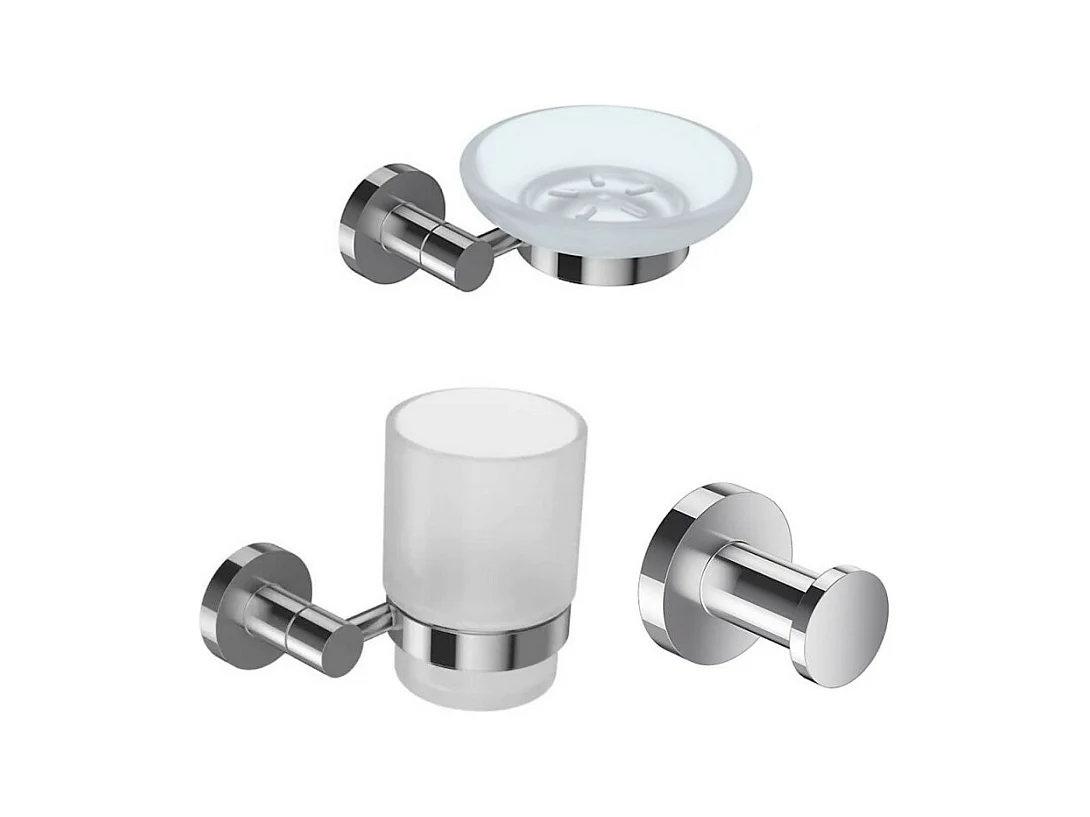 JACOB DELAFON Lot Porte savon Classique chrome, Porte gobelet chrome Classique avec verre et Patère Classique en métal